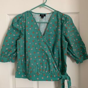 Green floral wrap top